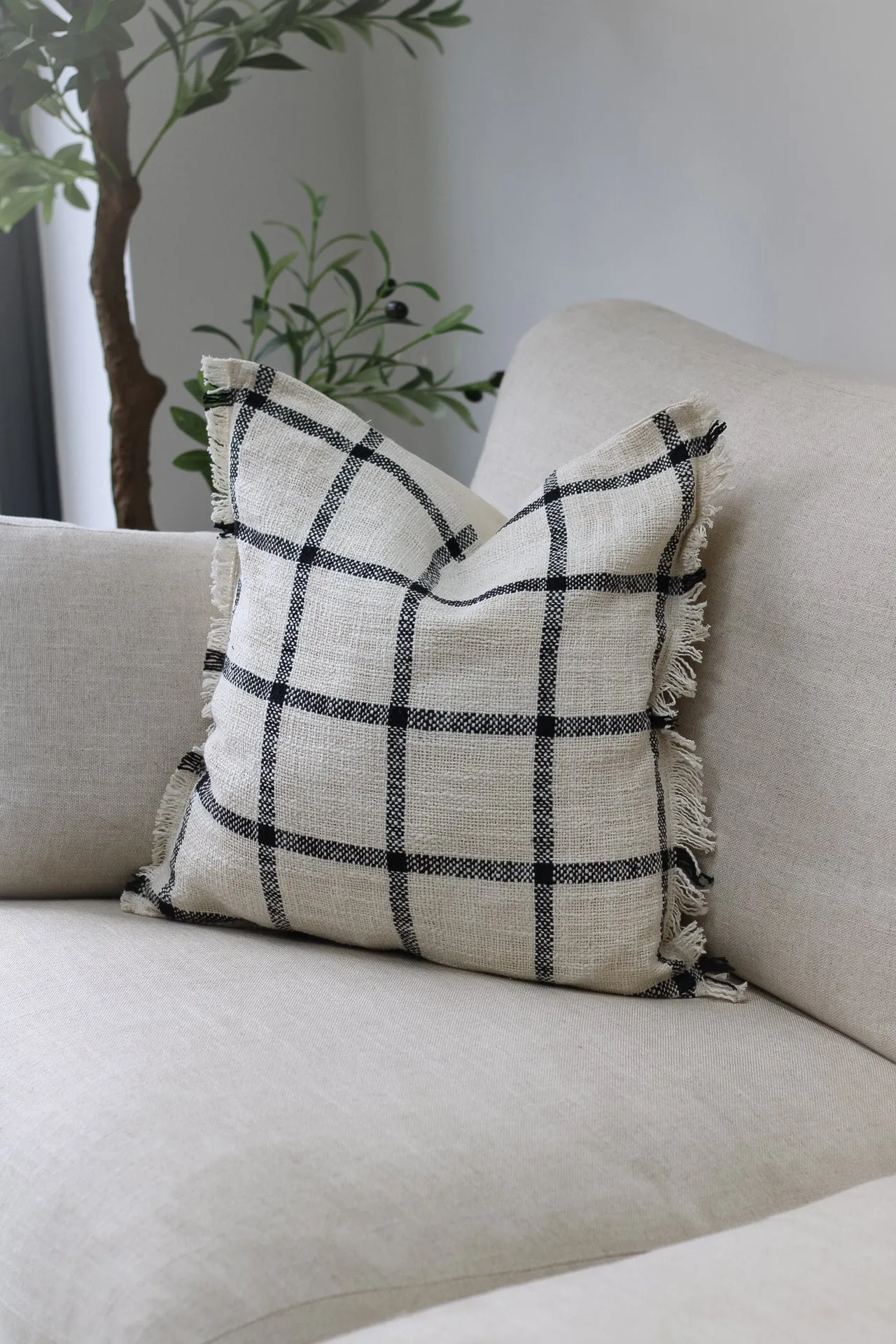 Natural Checked Weave Cushion